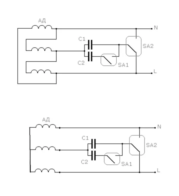 Схема включения с конденсаторами