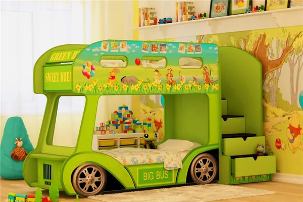 Детская двухэтажная кровать в виде автобуса