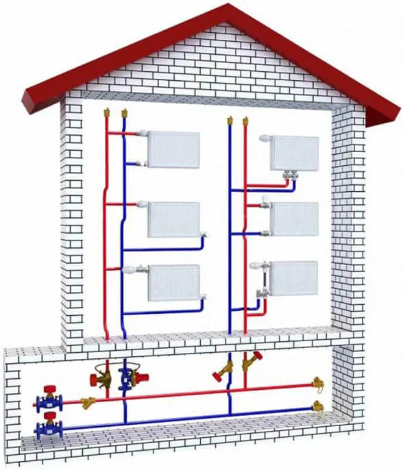 схема отопления двухэтажного частного дома