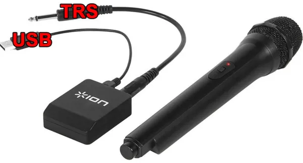 Для подключения беспроводного микрофона нужен переходник с TRS-разъёмом или USB-разъёмом