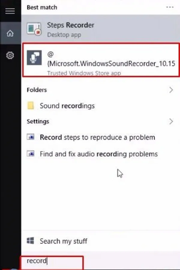 Вводим в строке поиска «Recorder», выбираем «Microsoft.WindowsSoundRecorder»