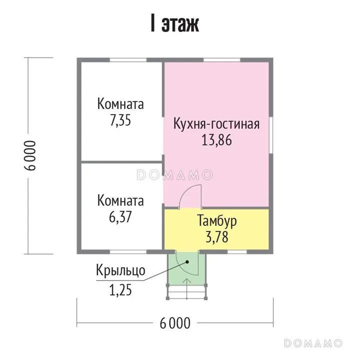 пример планировки одноэтажного дома 6 на 6 метров