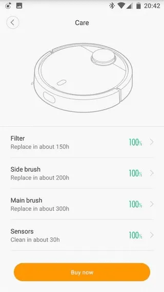 Данные о степени износа элементов в роботе-пылесосе Xiaomi