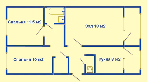 Схема 3-комн. 105 серии