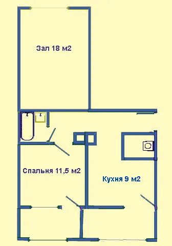 Схема 2-комн. 106 серии