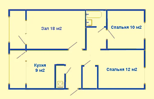 Схема 3-комн. 106 серии