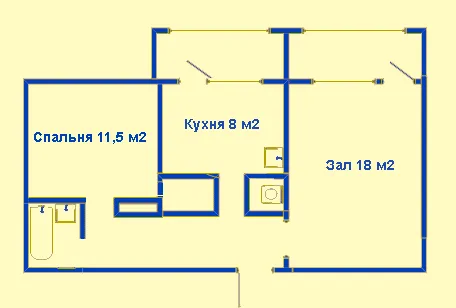 Схема 2-комн. 105 серии