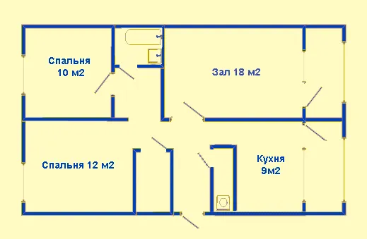 Схема 3-комн. 106 серии