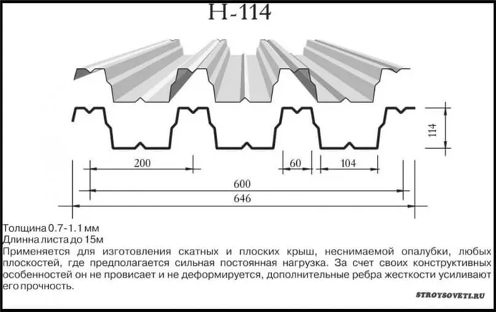 вес профнастила н114