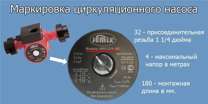 Маркировка циркуляционных насосов