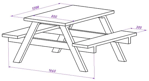 Стол со скамейками чертеж.