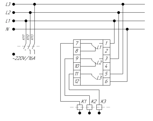 Схема подключения автоматического переключателя ПЭФ-301 при нагрузке более 16А при помощи магнитных пускателей