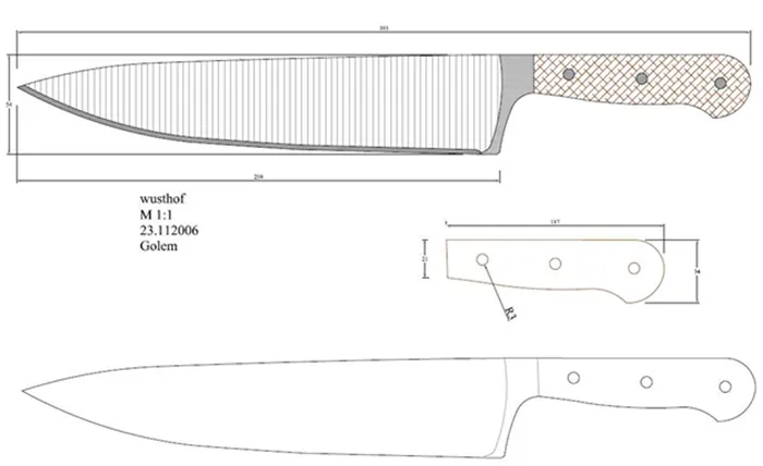 Чертеж кухонного ножа